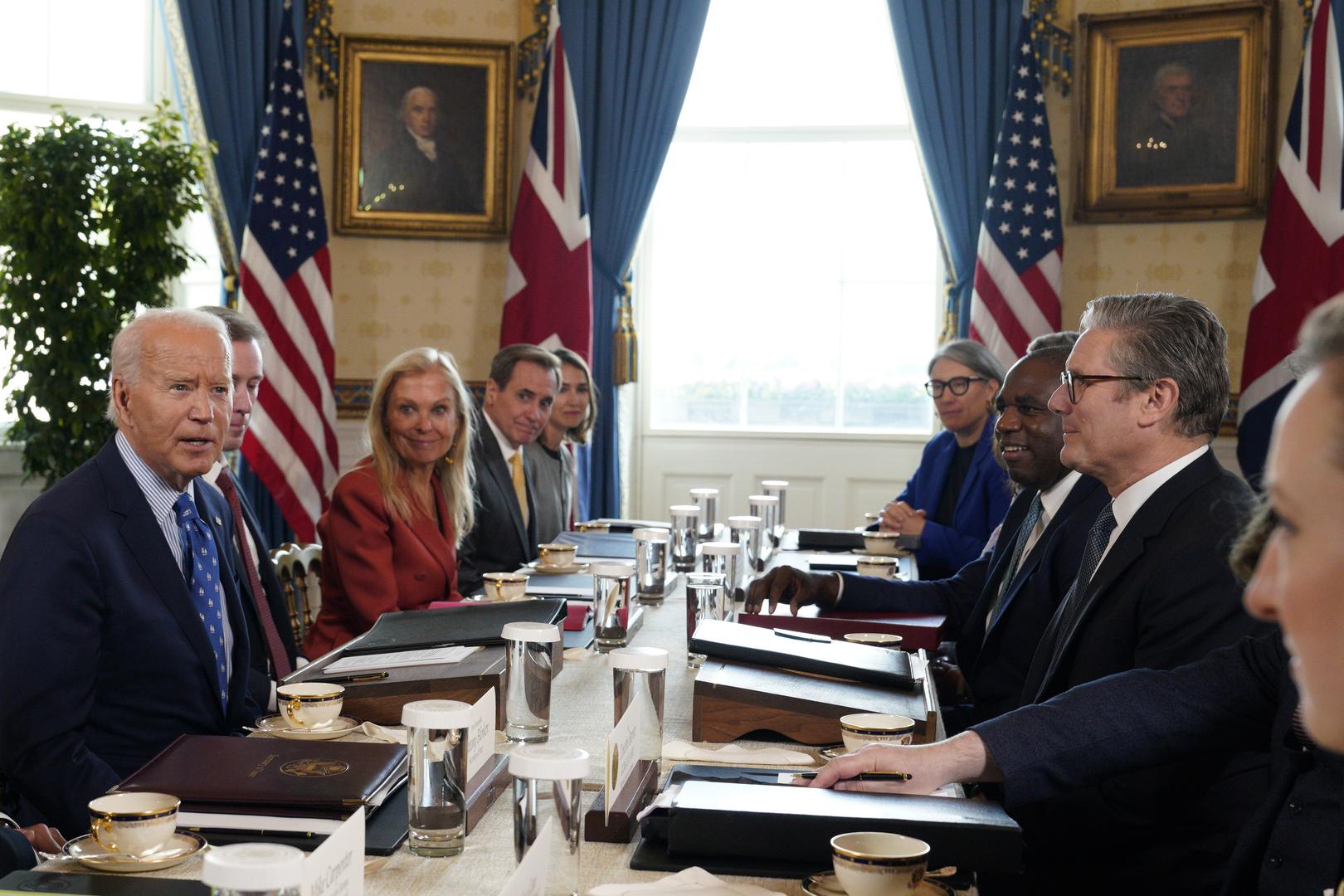 US President Joe Biden meets with British Prime Minister Keir Starmer in the Blue Room at the White House in Washington on Friday, September 13, 2024.           Photo by Yuri Gripas/UPI Photo via Newscom Photo: Yuri Gripas/NEWSCOM