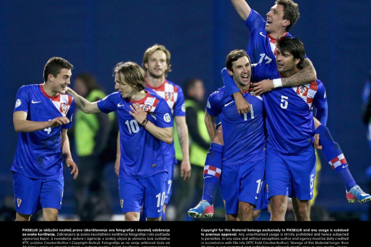 '22.03.2013., stadion u Maksimiru, Zagreb - Kvalifikacijska nogometna utakmica za Svjetsko prvenstvo 2014. u Brazilu, skupina A, Hrvatska - Srbija. Slavlje Hrvatske nakon rezultata 2:0.  Photo: Sanjin