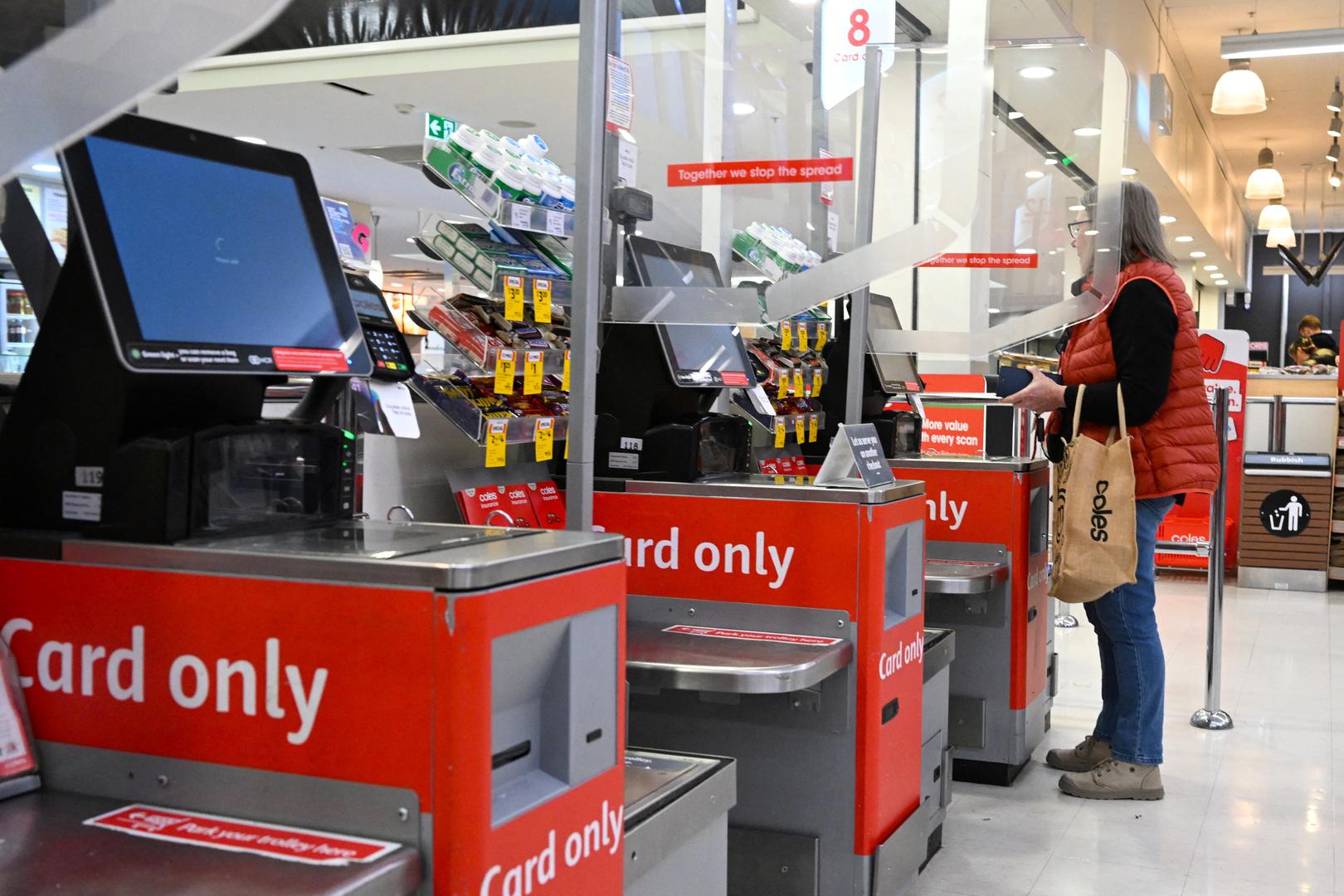 A checkout terminal hit by IT issues is seen at a Coles store in Canberra, Australia, July 19, 2024. AAP Image/Lukas Coch via REUTERS  ATTENTION EDITORS - THIS IMAGE WAS PROVIDED BY A THIRD PARTY. NO RESALES. NO ARCHIVE. NEW ZEALAND OUT. AUSTRALIA OUT. NO COMMERCIAL OR EDITORIAL SALES IN NEW ZEALAND AND AUSTRALIA. Photo: aap/REUTERS