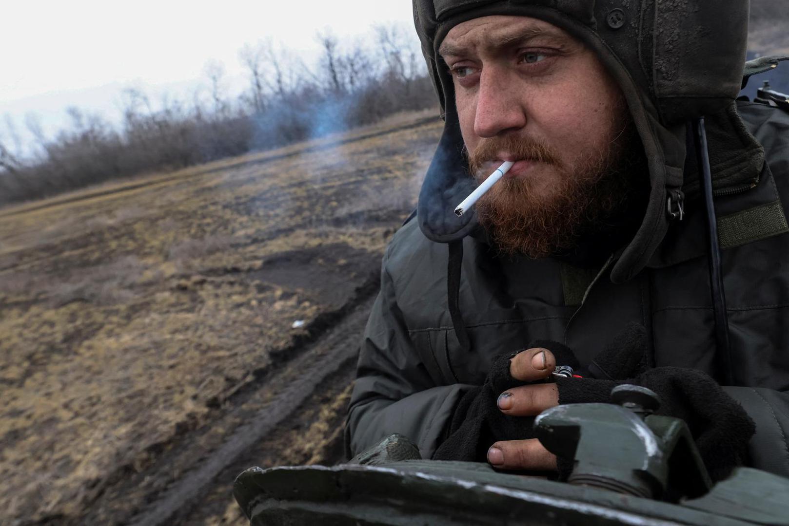 A Ukrainian serviceman smokes as he rides on a tank near the frontline town of Bakhmut, amid Russia's attack on Ukraine, in Donetsk region, Ukraine March 7, 2023. Radio Free Europe/Radio Liberty/Serhii Nuzhnenko via REUTERS THIS IMAGE HAS BEEN SUPPLIED BY A THIRD PARTY. Photo: RFE/RL/SERHII NUZHNENKO/REUTERS