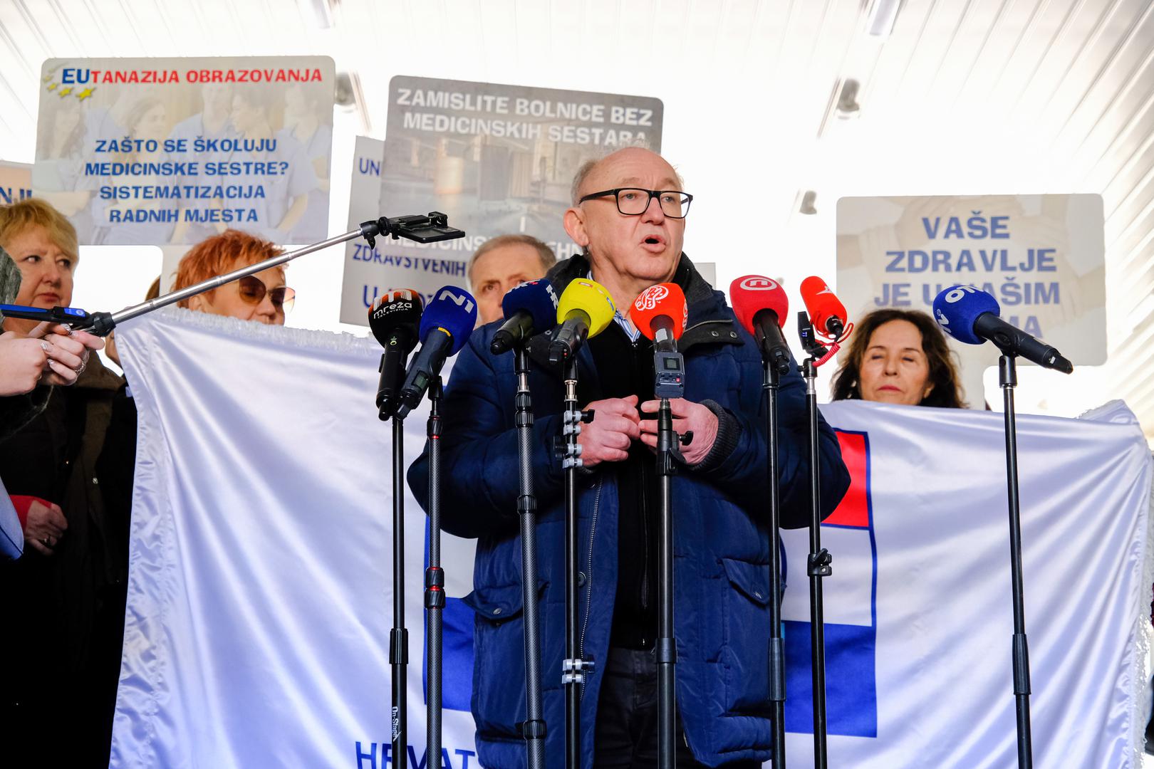 03.02.2023., Zagreb - Medicinske sestre i tehnicari odrzali su prosvjed ispred Ministarstva zdravstva. Photo: Slaven Branislav Babic/PIXSELL