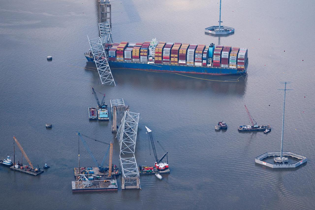 FILE PHOTO: View of the Dali cargo vessel which crashed into the Francis Scott Key Bridge causing it to collapse in Baltimore, Maryland