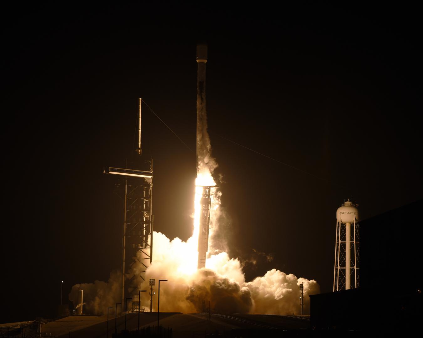 A SpaceX Falcon 9 rocket launches the Intuitive Machines' IM-1 as part of NASA's Commercial Lunar Payload Services Program at 1:05 AM from Launch Complex 39A at the Kennedy Space Center, Florida on Thursday February 15, 2024. The spacecraft is planned to land on the moon's surface with a number of scientific payloads. .Photo by Joe Marino/UPI Photo via Newscom Photo: Joe Marino/NEWSCOM