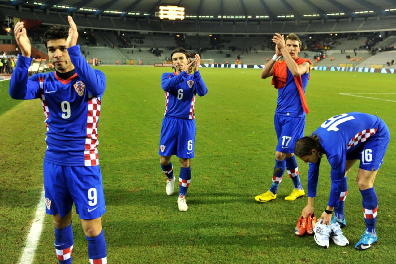 '03.03.2010., Belgija, Bruxelles - Prijateljska utakmica nogometnih reprezentacija Hrvatske i Belgije. Eduardo da Silva, Danijel Pranjic, Mario Mandzukic, Tomislav Dujmovic Photo: Marko Lukunic/PIXSEL