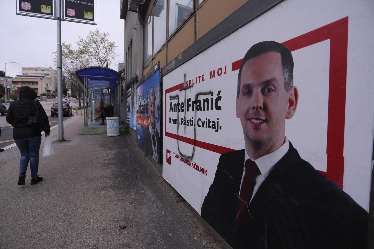 Split: Pošarani predizborni plakati SDP-ova kandidata za gradonacelnika Ante Franića