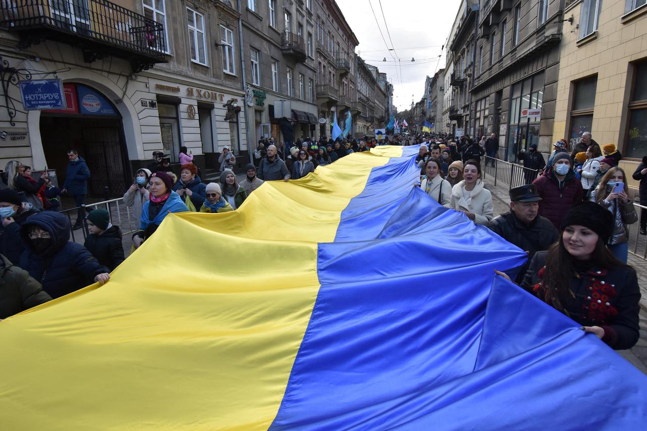 People take part in Unity March in Lviv