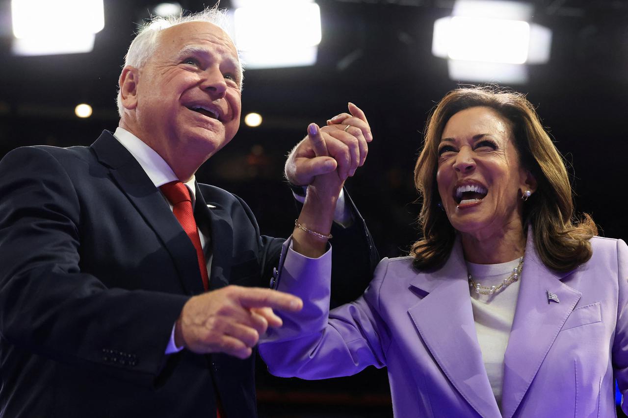 Democratic presidential candidate and U.S. Vice President Kamala Harris and her vice presidential running mate Minnesota Governor Tim Walz