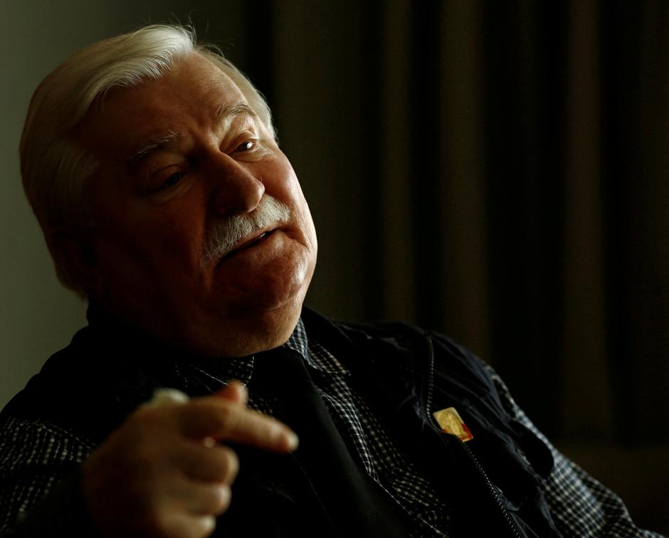 FILE PHOTO: Nobel Peace Prize Laureate Lech Walesa, former president of Poland, gestures after an interview with Reuters at the hotel in Arlamow