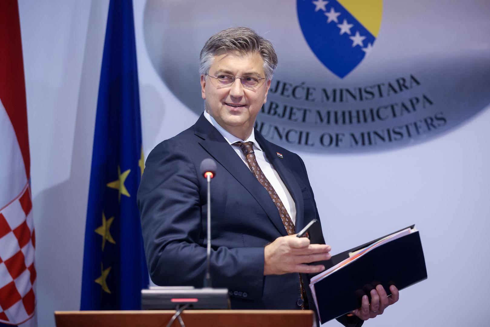 19.10.2023., Sarajevo, Bosna i Hercegovina - Konferencija za medije Predsjednika Vlade Andreja Plenkovica i Predsjedateljice Vijeca ministara BiH Borjane Kristo. Photo: Armin Durgut/PIXSELL