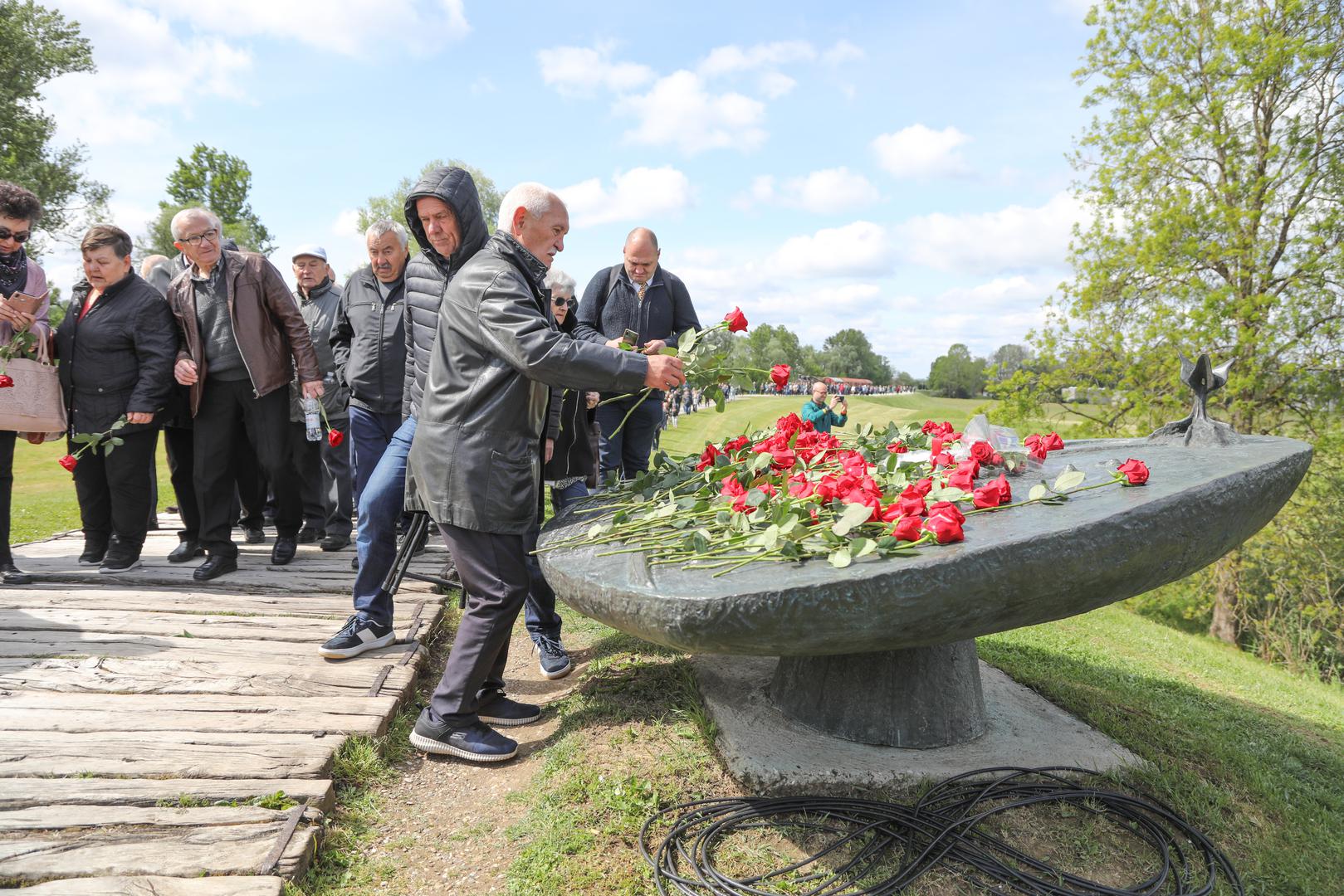 21.04.2024., Jasenovac - Povodom dana sjecanja na zrtve ustaskog logora u Jasenovcu odrzana je komemoracija te kolona sjecanja. Photo: Luka Batelic/PIXSELL