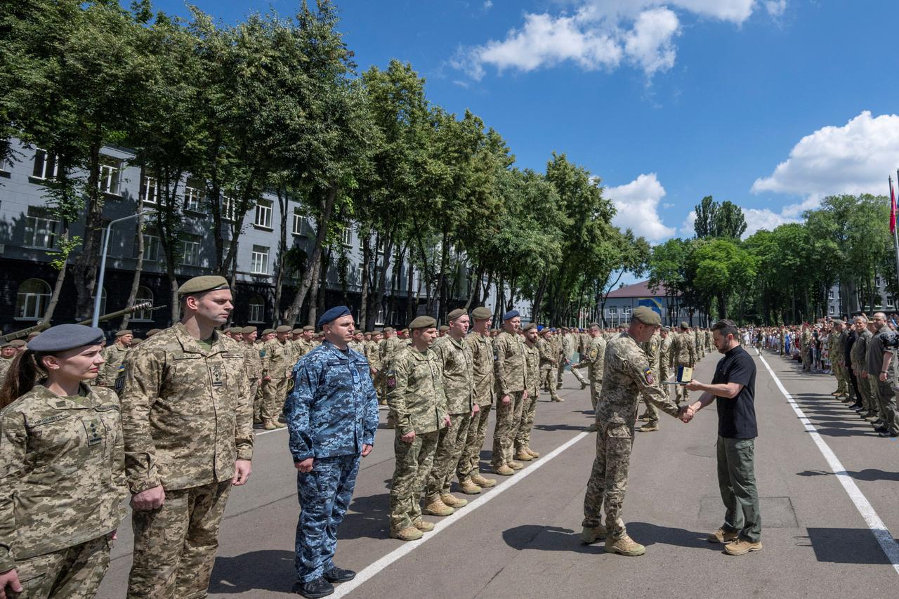 Ukrainian President Zelenskiy takes part in a graduation ceremony for Ukrainian army officers in Kyiv