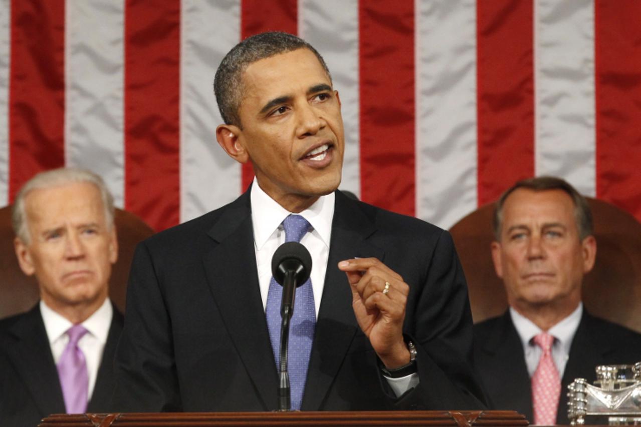 'US President Barack Obama addresses a Joint Session of Congress on jobs creation September 8, 2011 on Capitol Hill in Washington, DC.      AFP PHOTO / Pool / Kevin Lamarque'