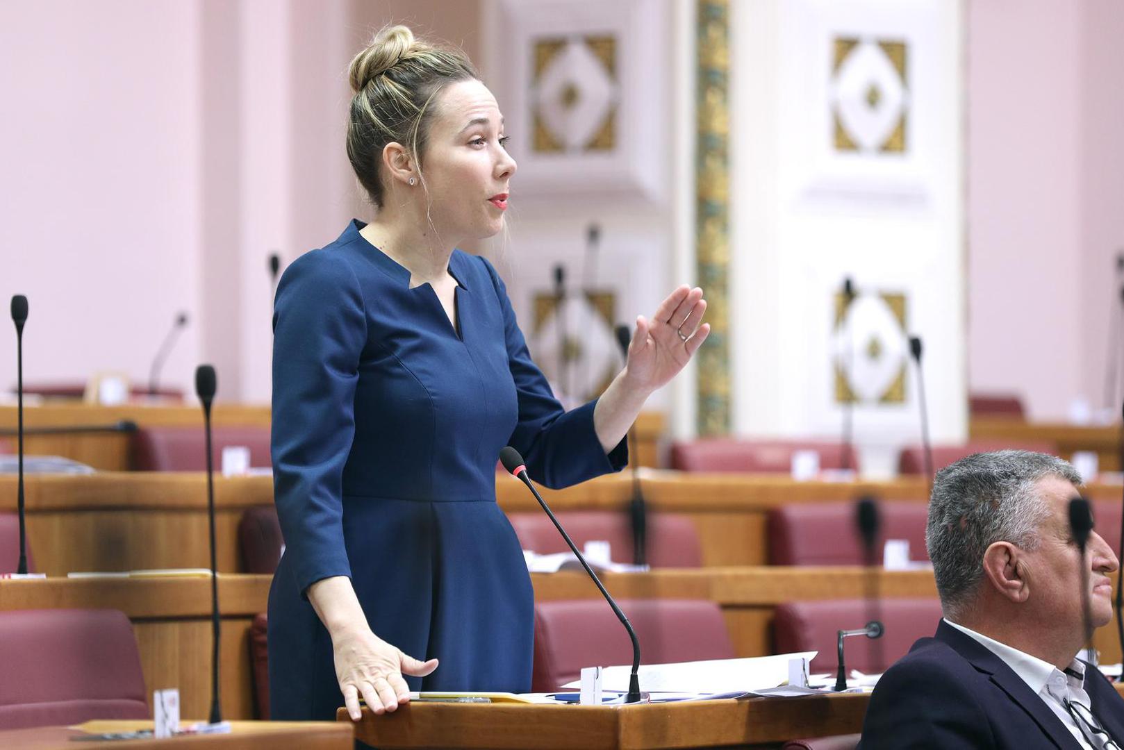 01.03.2023., Zagreb - Pocetak danasnje sjednice Sabora obiljezila je rasprava zastupnice Marije Selak Raspudic i predsjednika Gordana Jandrokovica. Photo: Patrik Macek/PIXSELL