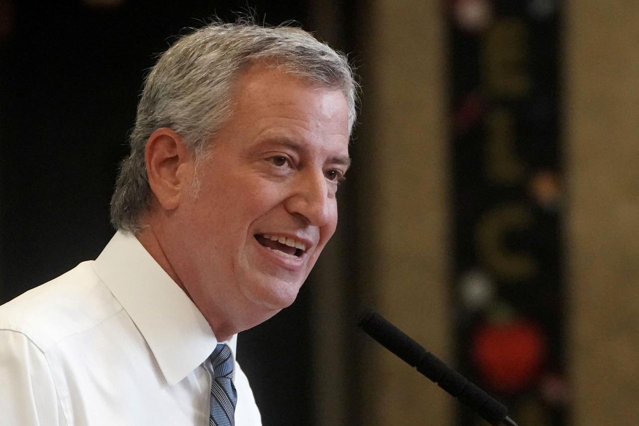 FILE PHOTO: New York City Mayor de Blasio speaks at news conference