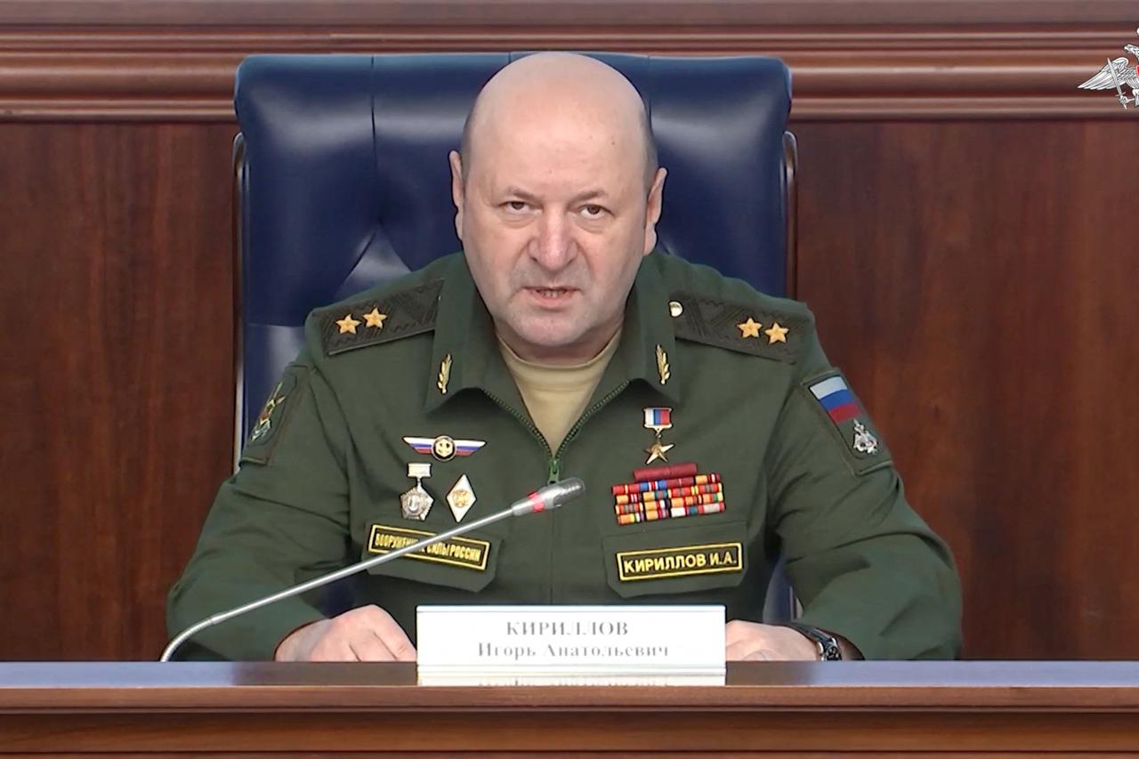 FILE PHOTO: Lieutenant General Igor Kirillov, chief of Russia's Nuclear, Biological and Chemical Protection Troops, attends a press conference in Moscow