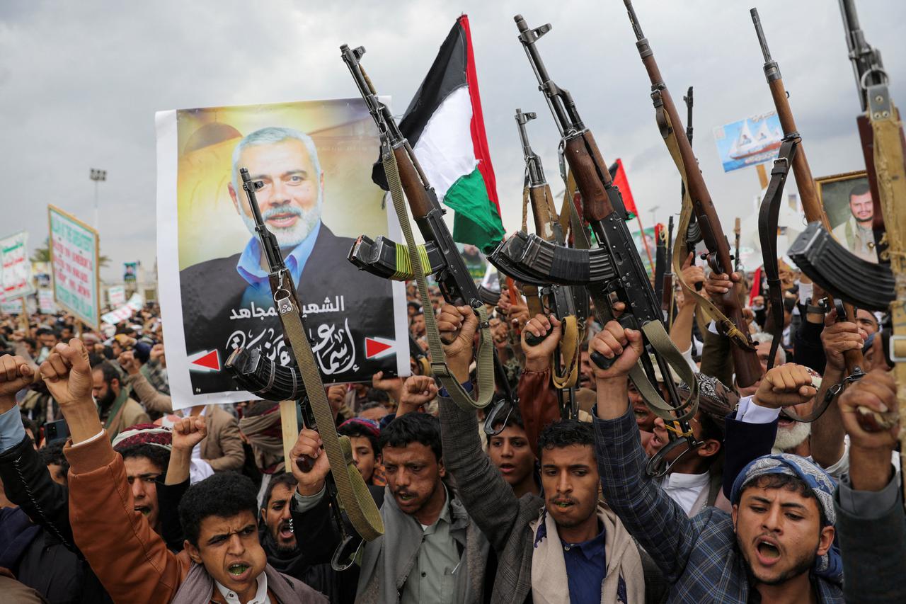 FILE PHOTO: Protesters, mainly Houthi supporters, rally to show solidarity with Palestinians in the Gaza Strip, in Sanaa