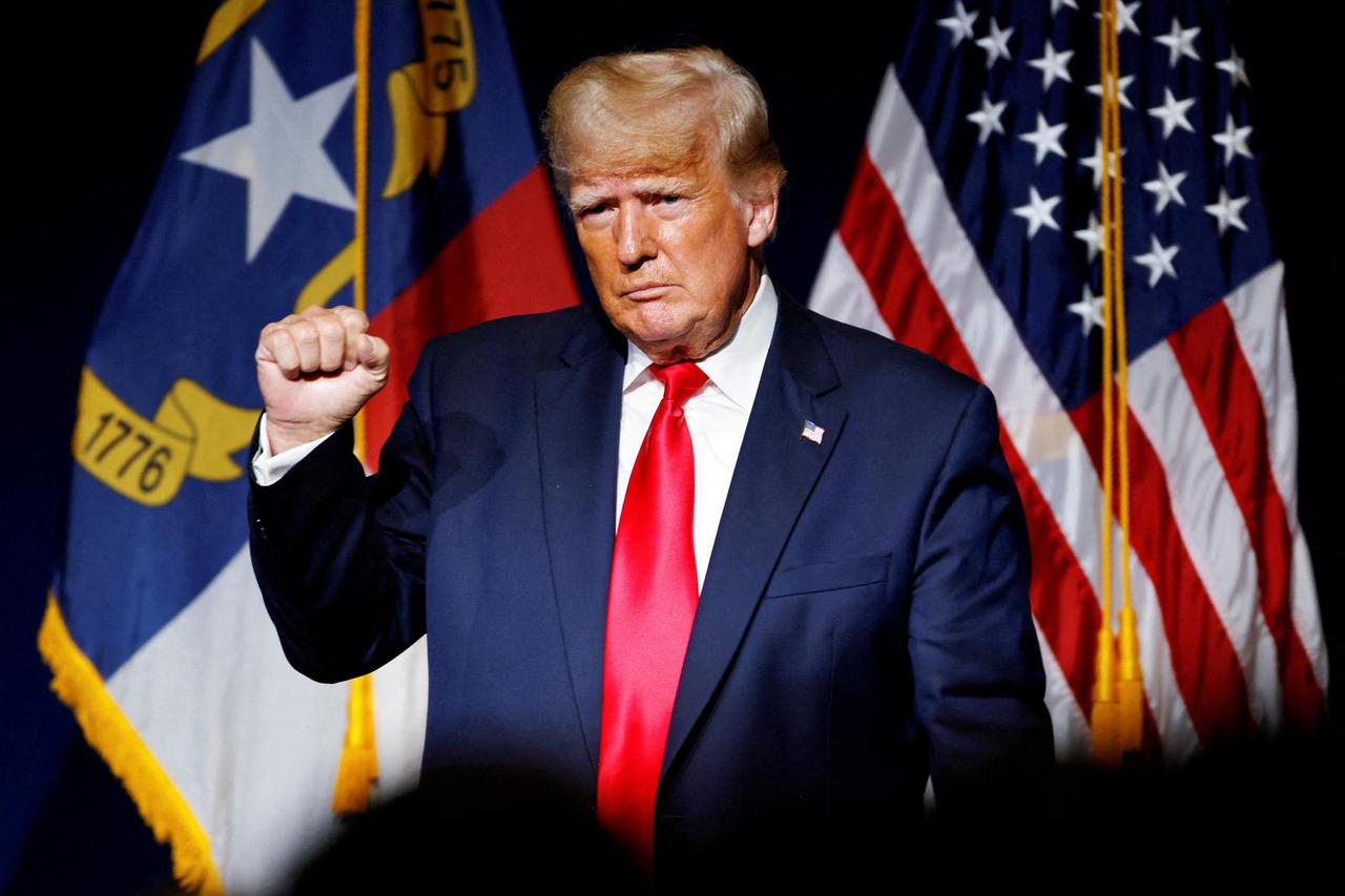 FILE PHOTO: Former U.S. President Donald Trump at the North Carolina GOP convention dinner in Greenville