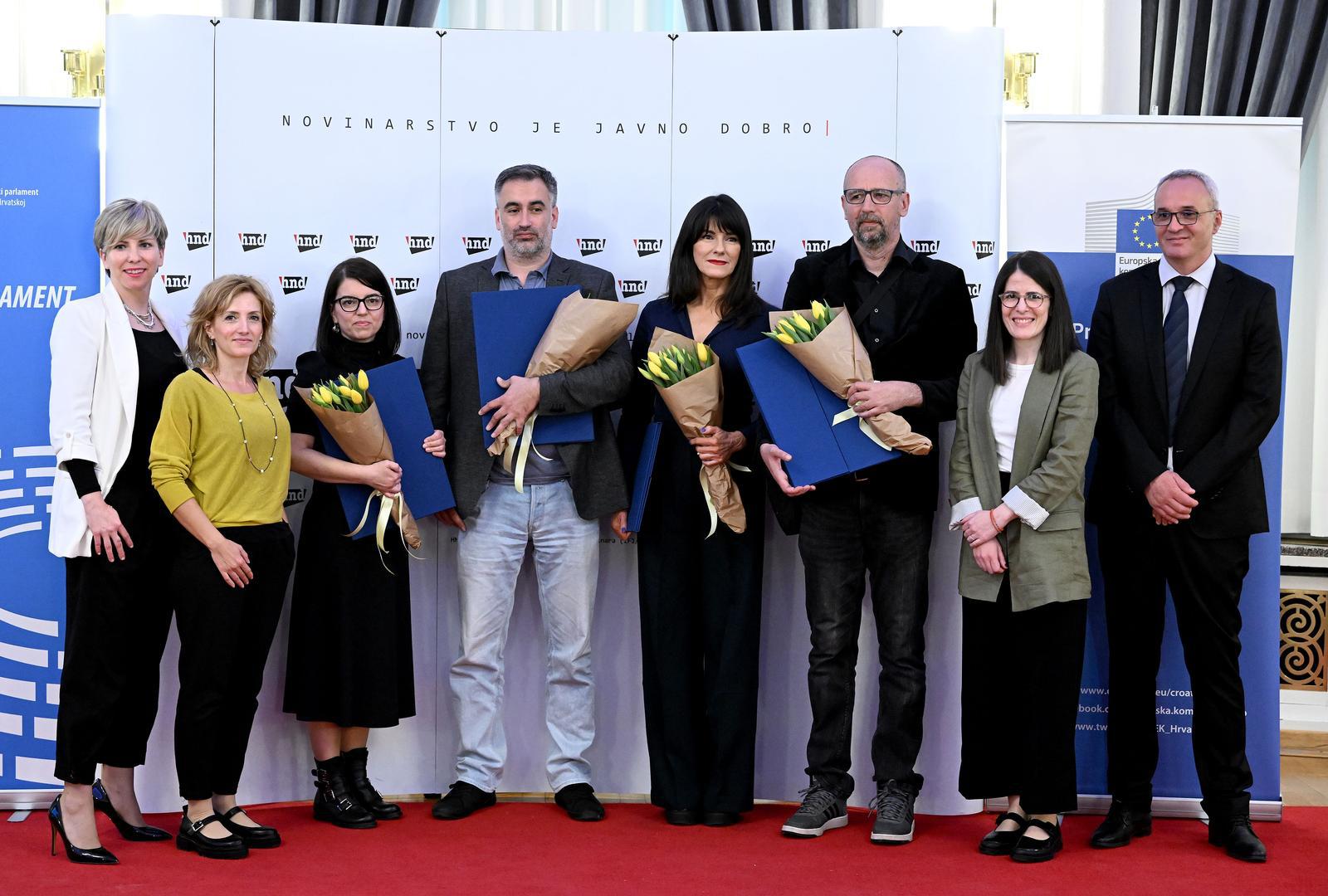 08.05.2023., Zagreb - U Novinarskom domu odrzala se svecana dodjela Nagrade Europa, koja ce se odrzati ususret Danu Europe. Josip Bohutinski, Irena Frlan, Ivanka Zoric, Marko Stricevic Photo: Marko Lukunic/PIXSELL