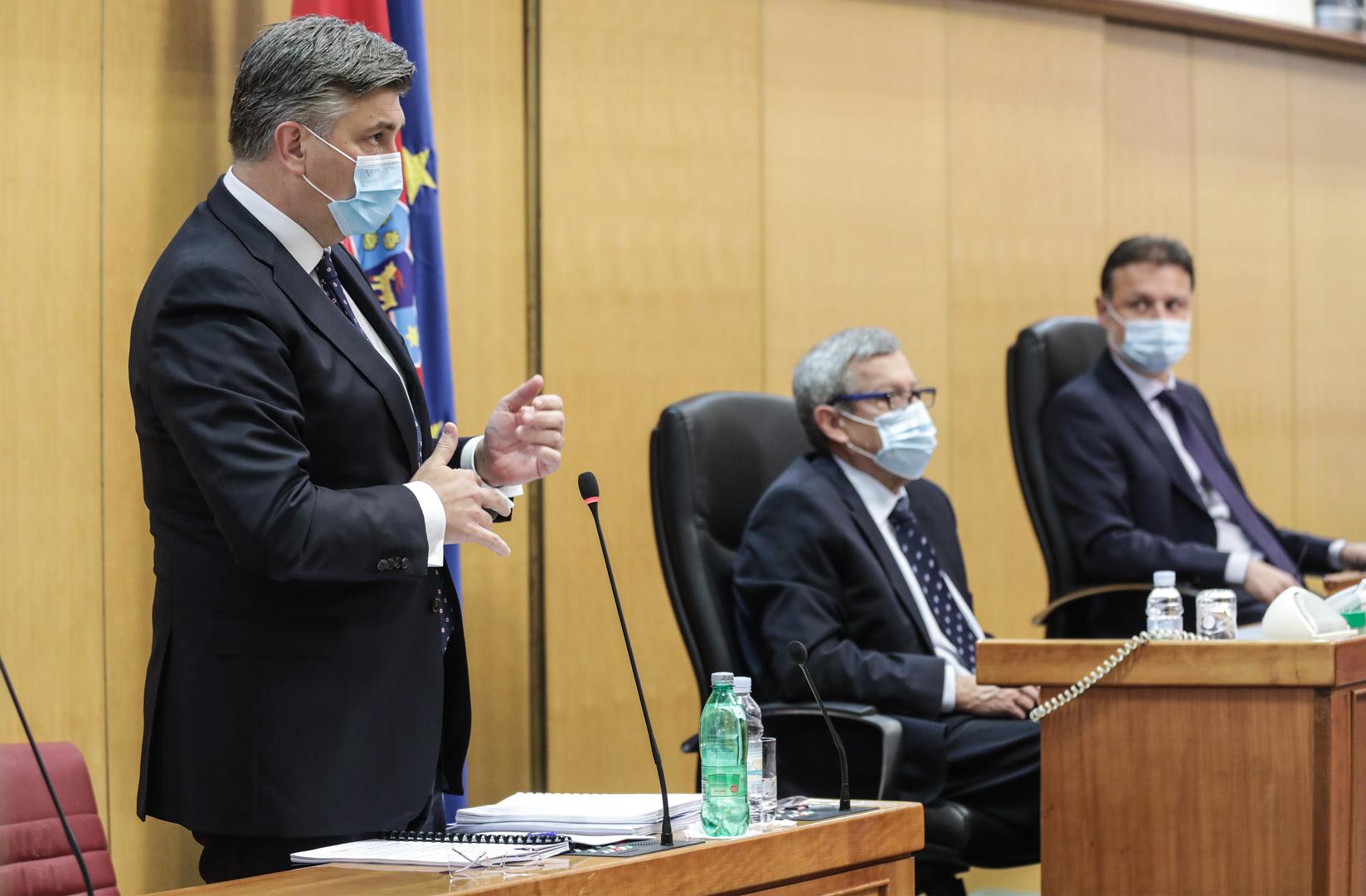 07.04.2021., Zagreb - Aktualnim prijepodnevom pocela je 7. sjednica Hrvatskog sabora. Predsjednik Vlade Andrej Plenkovic Photo: Robert Anic/PIXSELL