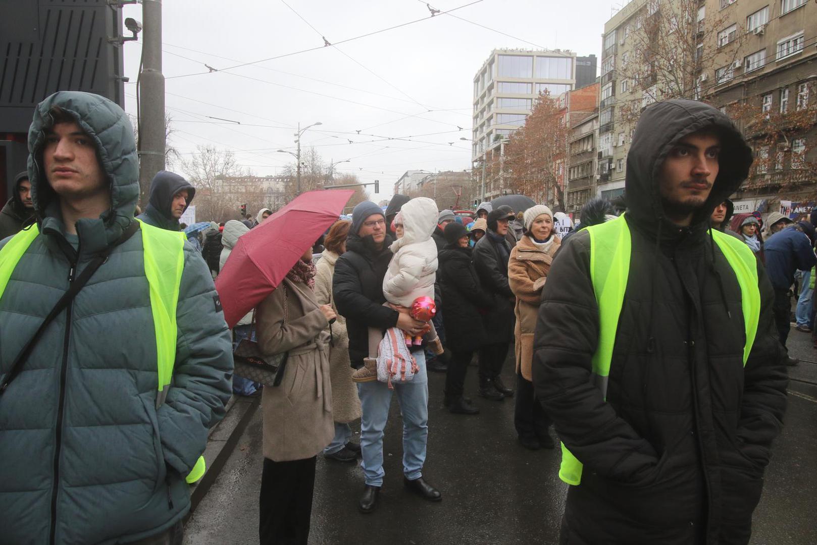 03, January, 2025, Belgrade - Students of the University of Belgrade, led by students of the Faculty of Electrical Engineering, came out to Vuk's monument, where they blocked traffic as part of the action "Stop, Serbia" in order to hold a 29-minute rally - for 29 victims, and the post was dedicated to the victims in Novi Sad, but also to the victims in Arilje and Cetinje. Photo: S.S./ATAImages

03, januar, 2025, Beograd - Studenti Beogradskog Univerziteta predvodjeni studentima Elektrotehnickog fakulteta izasli su kod Vukovog spomenika, gde su blokirali saobracaj u sklopu akciji "Zastani, Srbijo" kako bi odrzali skup 29 minuta - za 29 zrtava, a posta je odata stradalima u Novom Sadu, ali i ubijenima u Arilju i na Cetinju.  Photo: S.S./ATAImages Photo: S.S./ATA Images/PIXSELL