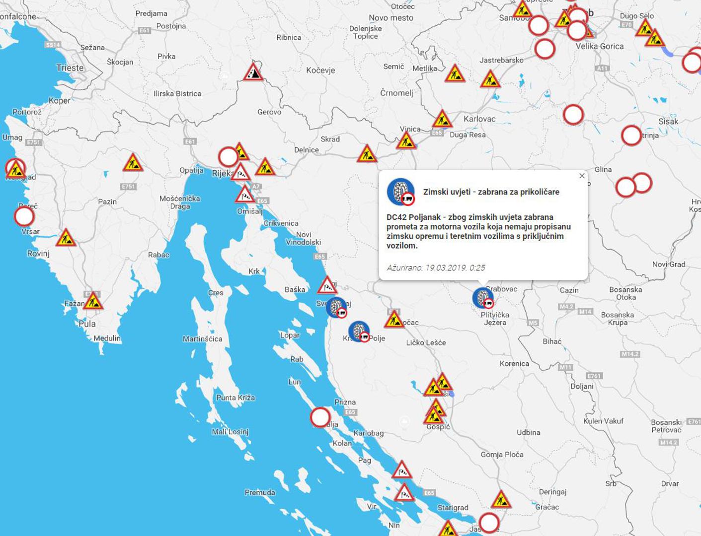 Kategorije su već poznate te uključuju prohodnost cesta, granične prijelaze, pomorski i željeznički promet, prometnu prognozu