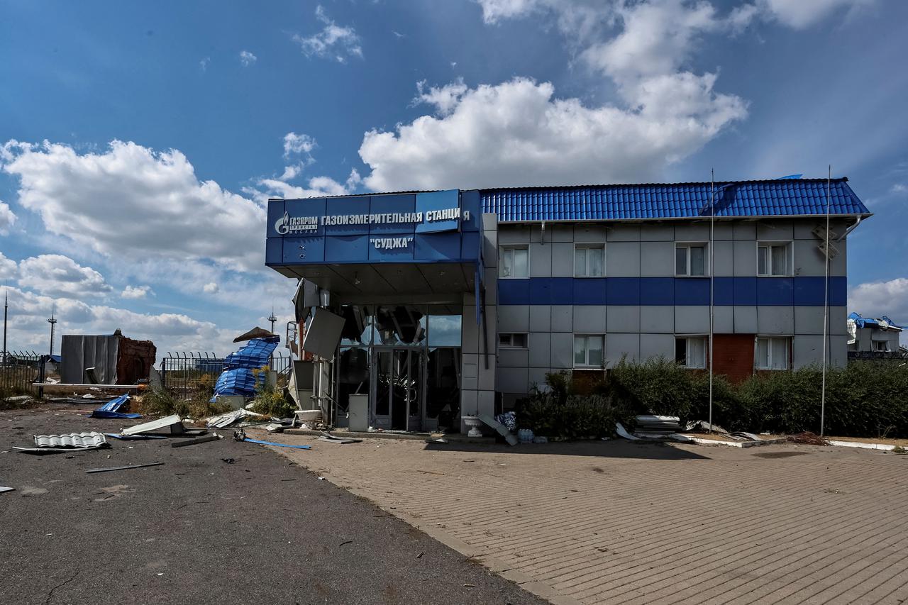 FILE PHOTO: A view shows a damaged during recent fighting between Ukrainian and Russian forces building of gas metering station in Kursk region