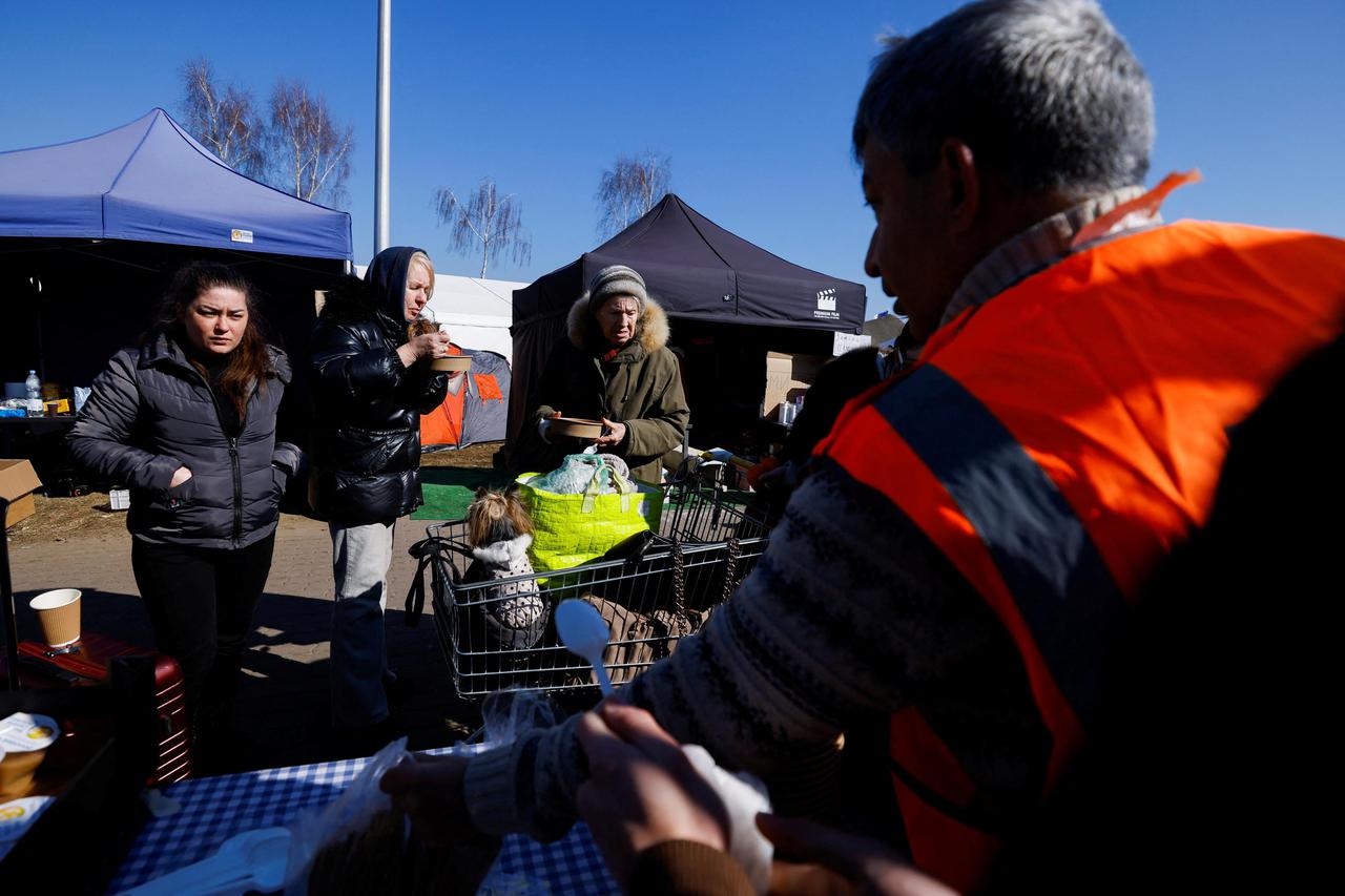 People fleeing Russia's invasion of Ukraine, in Medyka