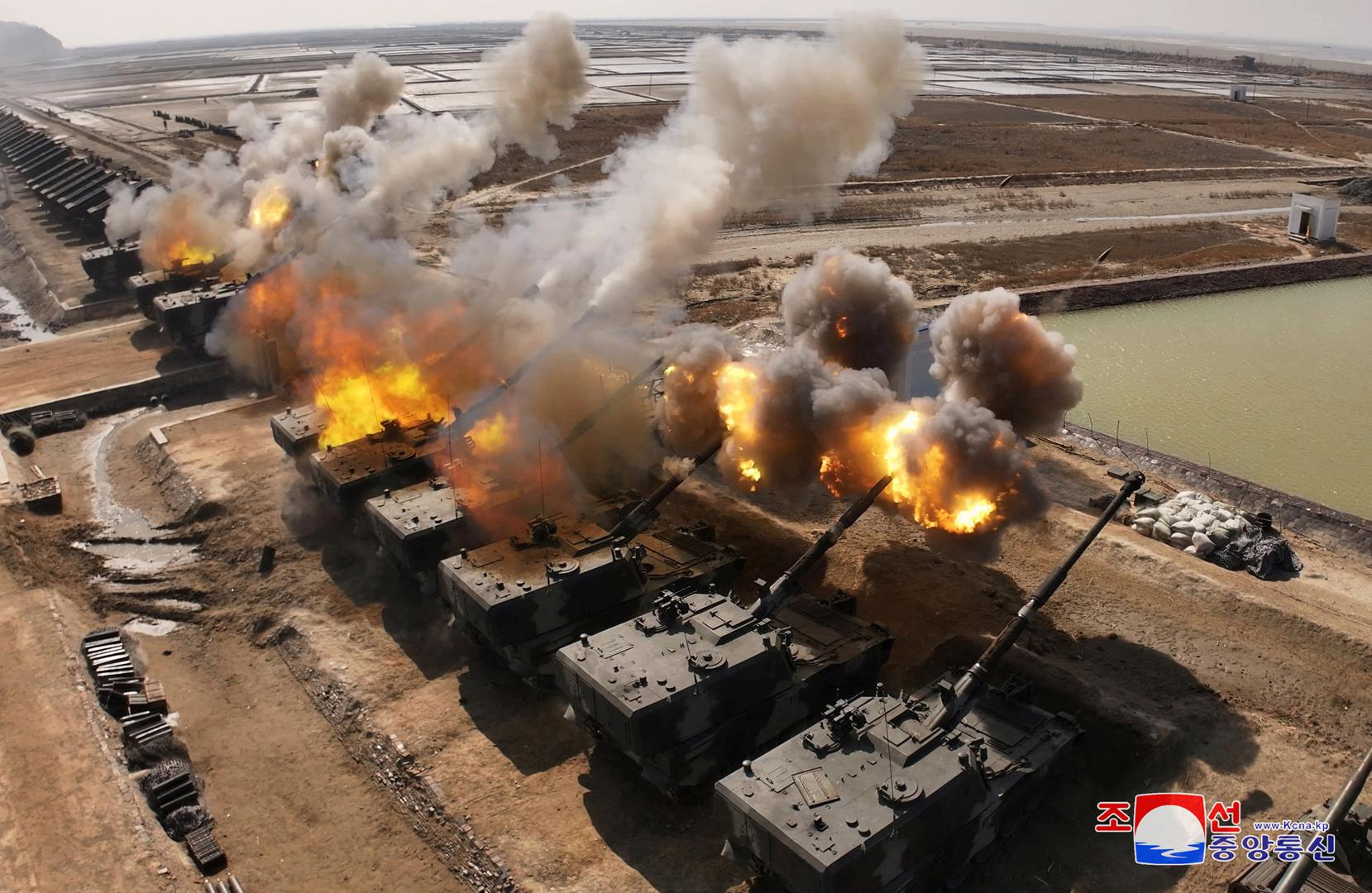 The Korean People's Army conducts an artillery firing drill, KCNA news agency reported, in North Korea, March 7, 2024 in this picture released on March 8, 2024, by the Korean Central News Agency.    KCNA via REUTERS    ATTENTION EDITORS - THIS IMAGE WAS PROVIDED BY A THIRD PARTY. REUTERS IS UNABLE TO INDEPENDENTLY VERIFY THIS IMAGE. NO THIRD PARTY SALES. SOUTH KOREA OUT. NO COMMERCIAL OR EDITORIAL SALES IN SOUTH KOREA. Photo: KCNA/REUTERS