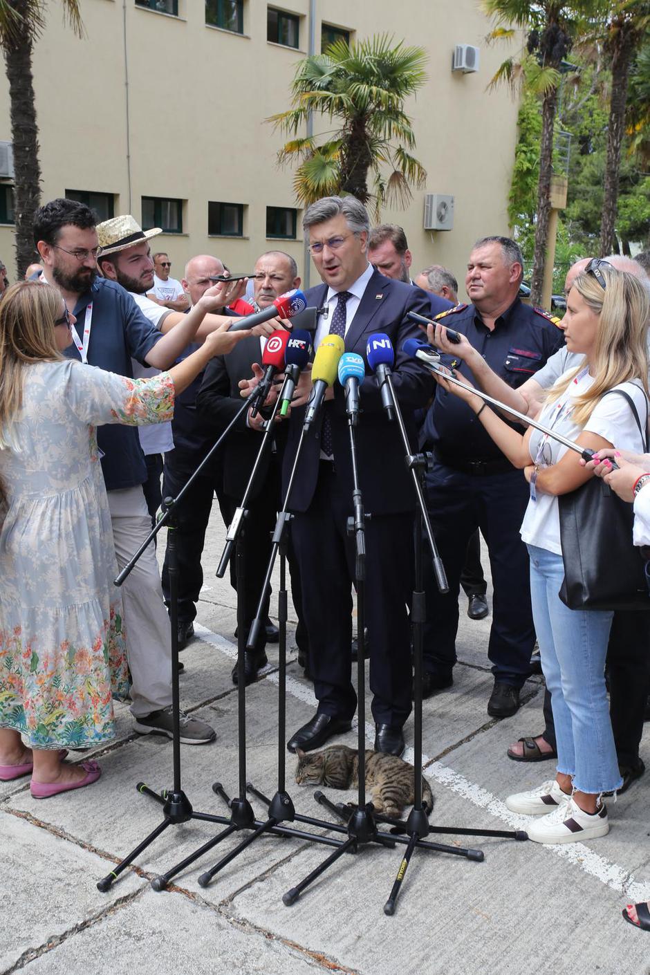 Dok je Plenković davao izjavu u Divuljama, premijeru se pod noge smjestio mačak