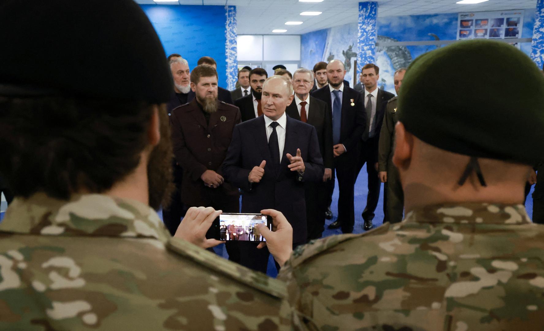 Russia's President Vladimir Putin and head of the Chechen Republic Ramzan Kadyrov visit the Russian Special Forces University in Gudermes, Russia August 20, 2024. Sputnik/Vyacheslav Prokofyev/Pool via REUTERS ATTENTION EDITORS - THIS IMAGE WAS PROVIDED BY A THIRD PARTY. Photo: VYACHESLAV PROKOFYEV/REUTERS