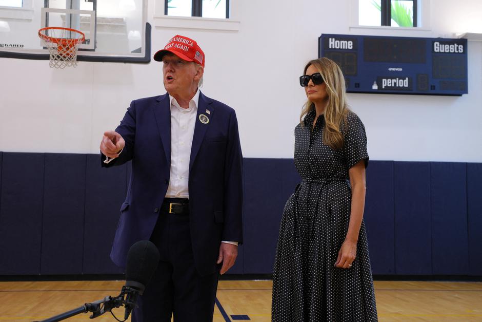 Republican presidential nominee former U.S. President Donald Trump votes on Election Day in Palm Beach