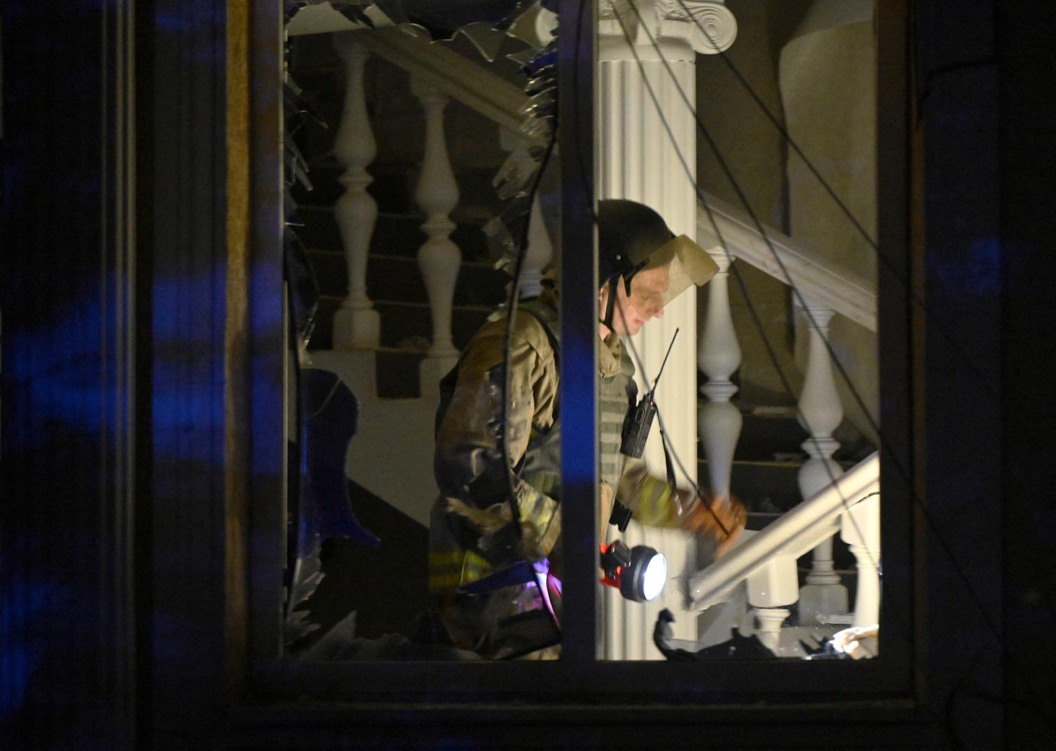 Ukrainian emergency services conduct a search and rescue operation among the rubble of a destroyed hotel following a Russian strike in the town of Kramatorsk on August 24, 2024, amid the Russian invasion of Ukraine. A nighttime Russian strike on a hotel in the eastern Ukrainian city of Kramatorsk wounded two journalists, while a third was missing in the rubble, authorities said Sunday. Vadym Filashkin, head of the Donetsk regional government, said the journalists were British, US and Ukrainian nationals and that a search operation was underway for the missing journalist.    GENYA SAVILOV/Pool via REUTERS Photo: GENYA SAVILOV/REUTERS