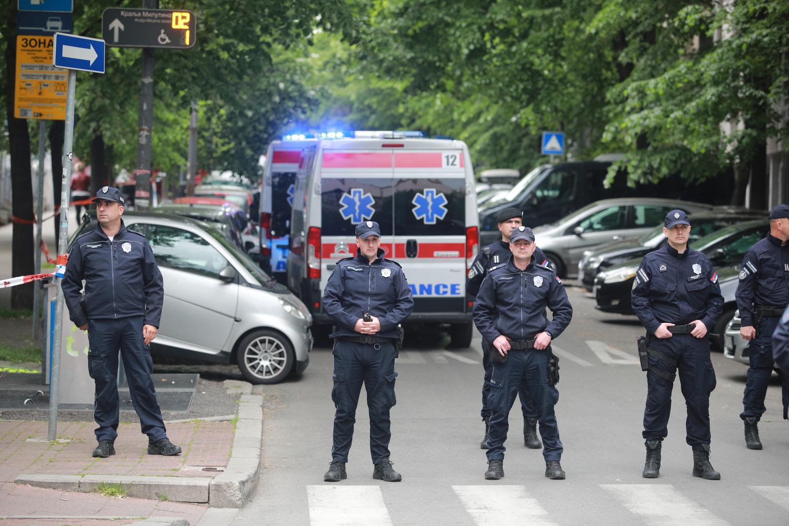 03, May, 2023, Belgrade - A student of the seventh grade of the Elementary School "Vladislav Ribnikar" is suspected to have fired a pistol at the security guard, the teacher and the students this morning.   

03, maj, 2023, Beograd - Ucenik sedmog razreda Osnovne skole "Vladislav Ribnikar" kako se sumnja, pucao je jutros iz pistolja na obezbeđenje, nastavnicu i ucenike.    Photo: Milos Tesic/ATAImages/PIXSELL