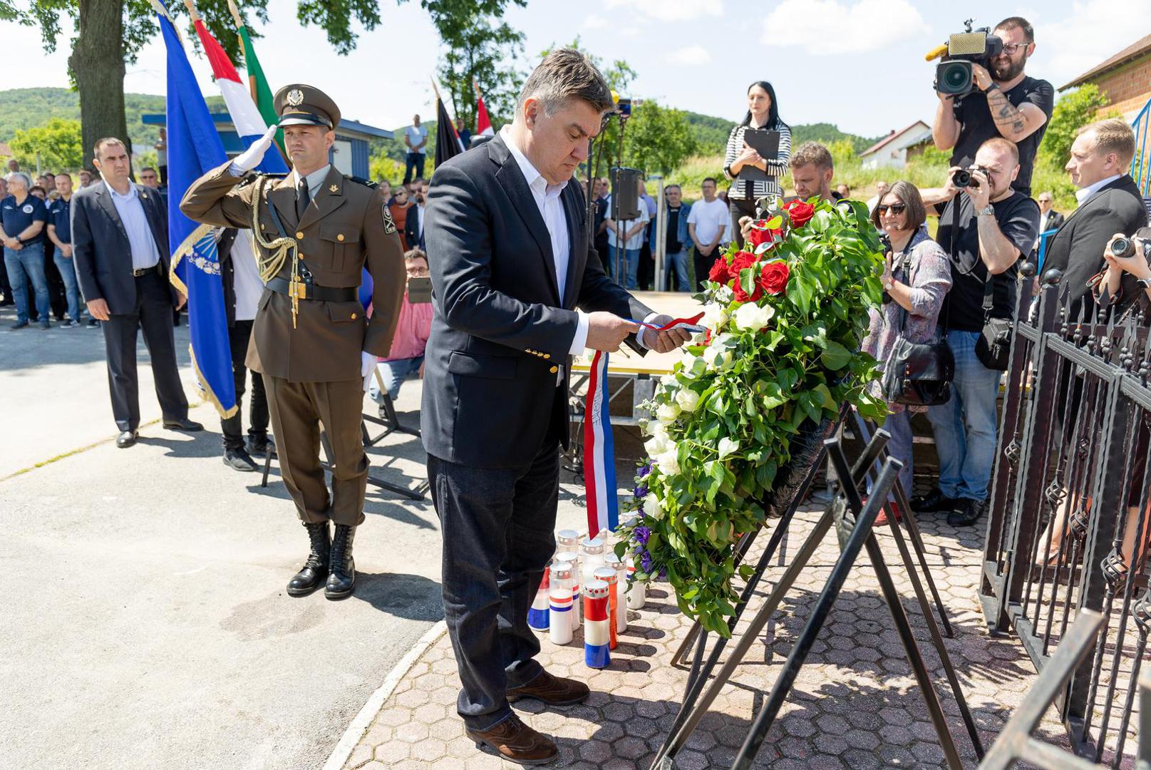 13.06.2022., Pozega - Predsjednik Republike i vrhovni zapovjednik Oruzanih snaga Republike Hrvatske sudjelova je na obiljezavanju 32. obljetnice ustrojavanja 63. „A“ samostalne gardijske bojne Zbora narodne garde Pozege i Dana hrvatskih branitelja grada Pozege. Tim povodom Predsjednik Republike urucio je odlikovanja pripadnicima 63. „A“ samostalne gardijske bojne ZNG-a . Photo: Davor Javorovic/PIXSELL