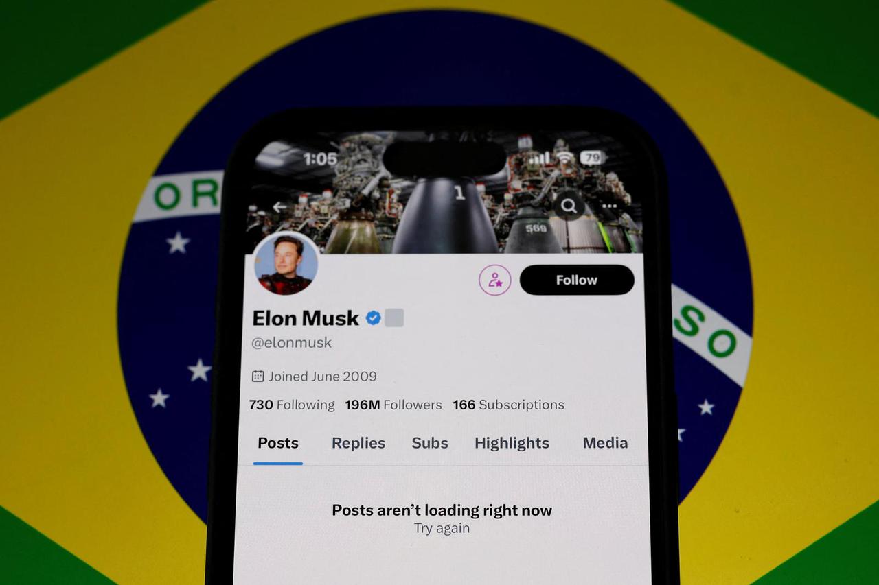 The X account of Elon Musk in seen blocked on a mobile screen in this illustration after Brazil's telecommunications regulator suspended X