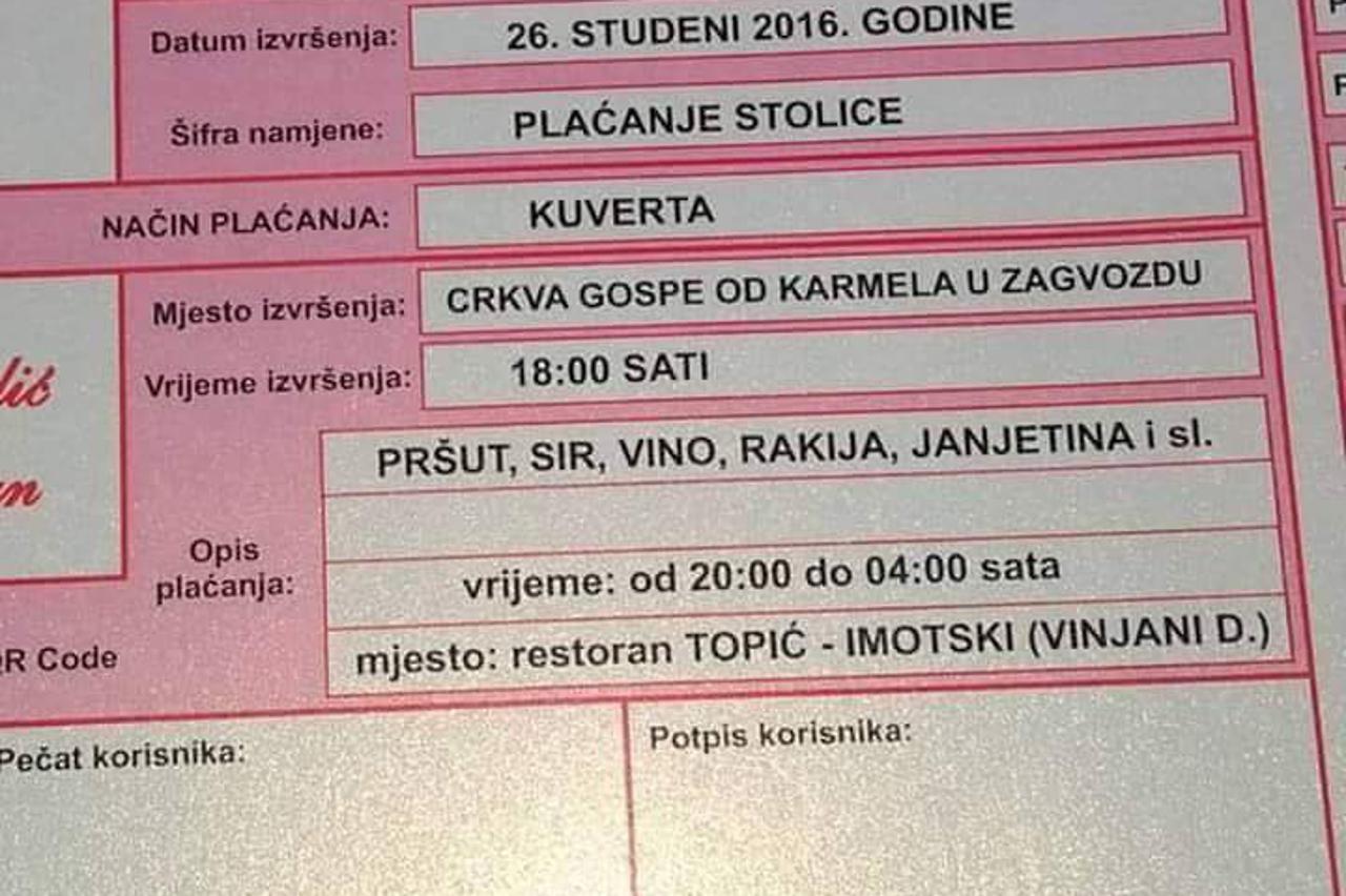 POzivnica za vjenčanje kao uplatnica