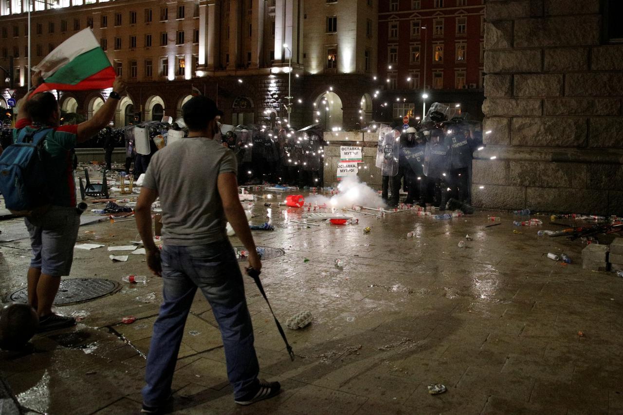 People take part in an anti-government demonstration in Sofia