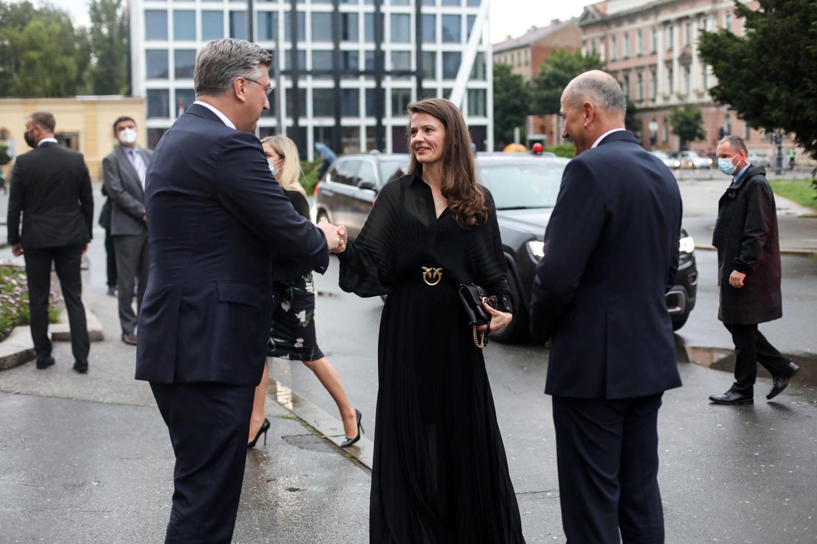 29.05.2021., Zagreb - U Hrvatskom narodnom kazalistu odrzan je svecani koncert povodom Dana drzavnosti. Predsjednik Vlade RH Andrej Plenkovic, slovenski premijer Janez Jansa sa suprugom Urskom. Photo: Marin Tironi/PIXSELL