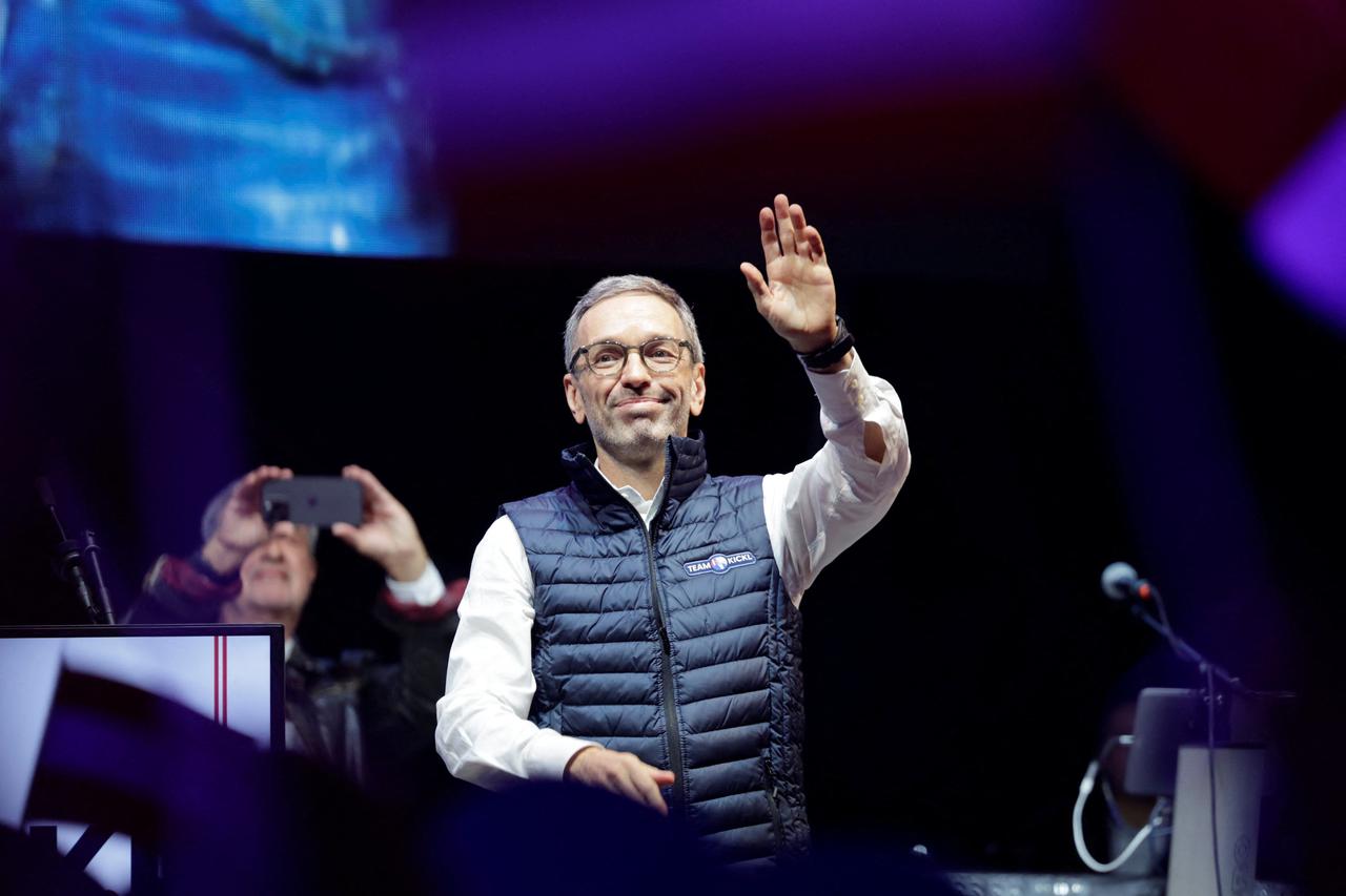 Head of Freedom Party (FPOe) Herbert Kickl attends their final election rally in Vienna