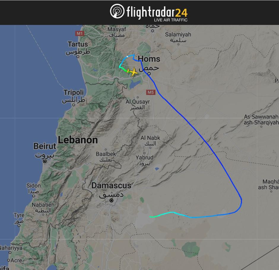 Ruta leta zrakoplova za koji se vjeruje da je u njemu bio i sirijski predsjednik Bašar al-Asad