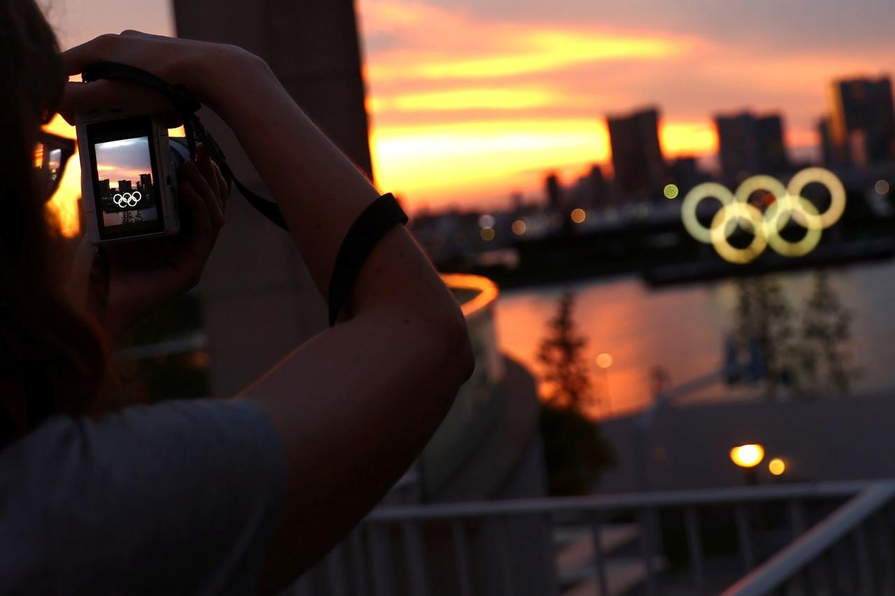 The Olympic Rings are photographed ahead of the Tokyo 2020 Olympic Games in Tokyo