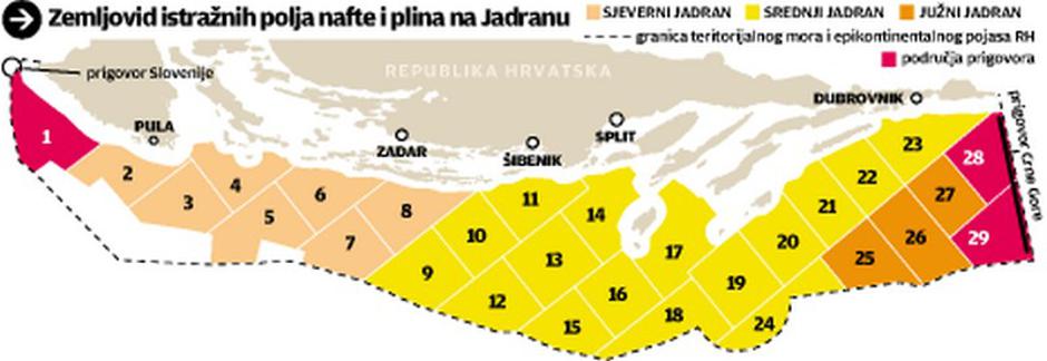 eksploatacija nafte,Jadran,zemljovid polja