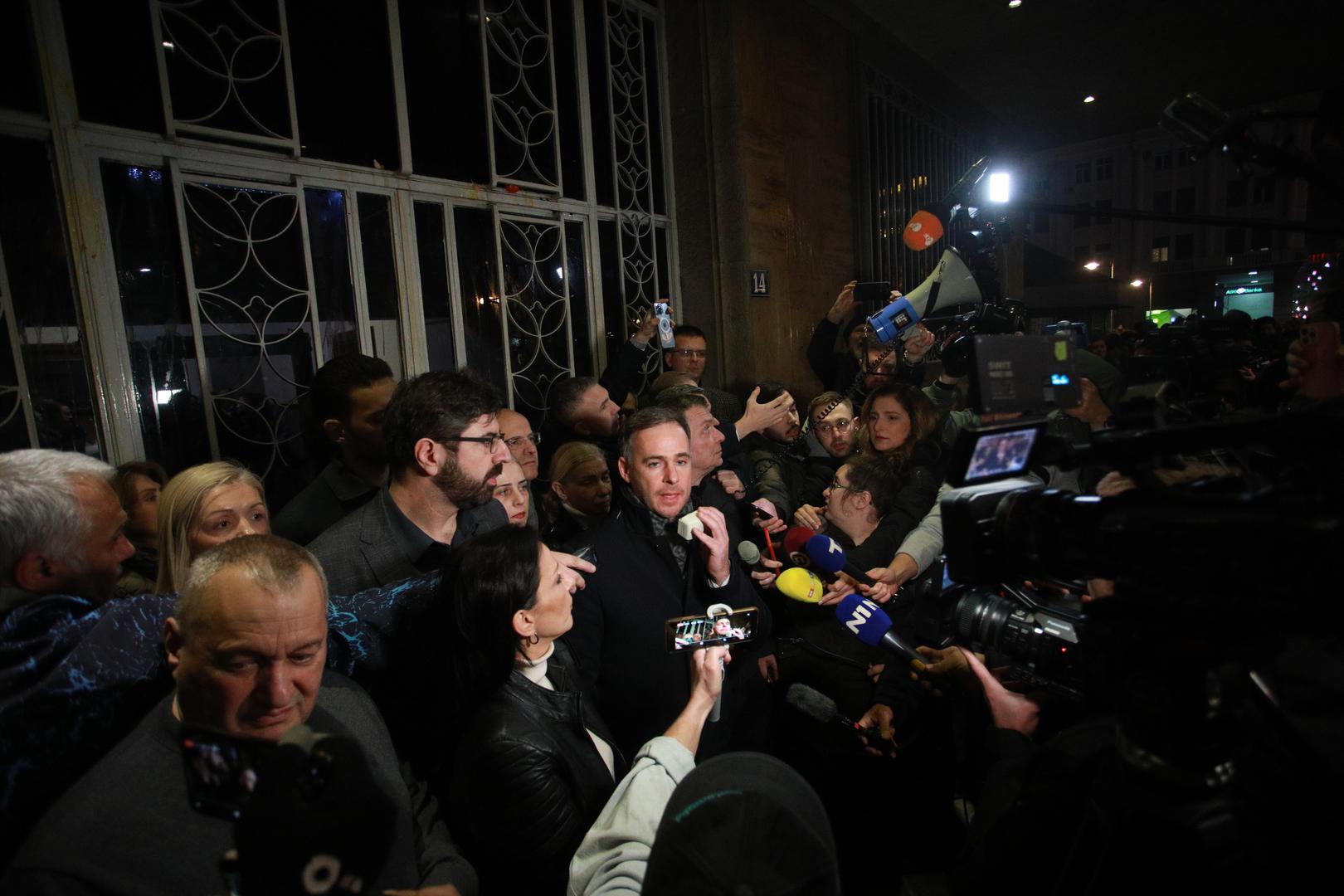 18, December, 2023, Belgrade - In front of the headquarters of the Republic Election Commission in Kralja Milan Street, a protest organized by the coalition "Serbia against violence" is underway due to the "stealing of the citizens' electoral will". Radomir Lazovic, Marinika Tepic, Miroslav Aleksic. Photo: Milos Tesic/ATAImages

18, decembar, 2023, Beograd - Ispred sedista Republicke izborne komisije u Ulici kralja Milana u toku je protest koji je organizovala koalicija "Srbija protiv nasilja" zbog "kradje izborne volje gradjana". Photo: Milos Tesic/ATAImages Photo: Milos Tesic/ATAImages/PIXSELL