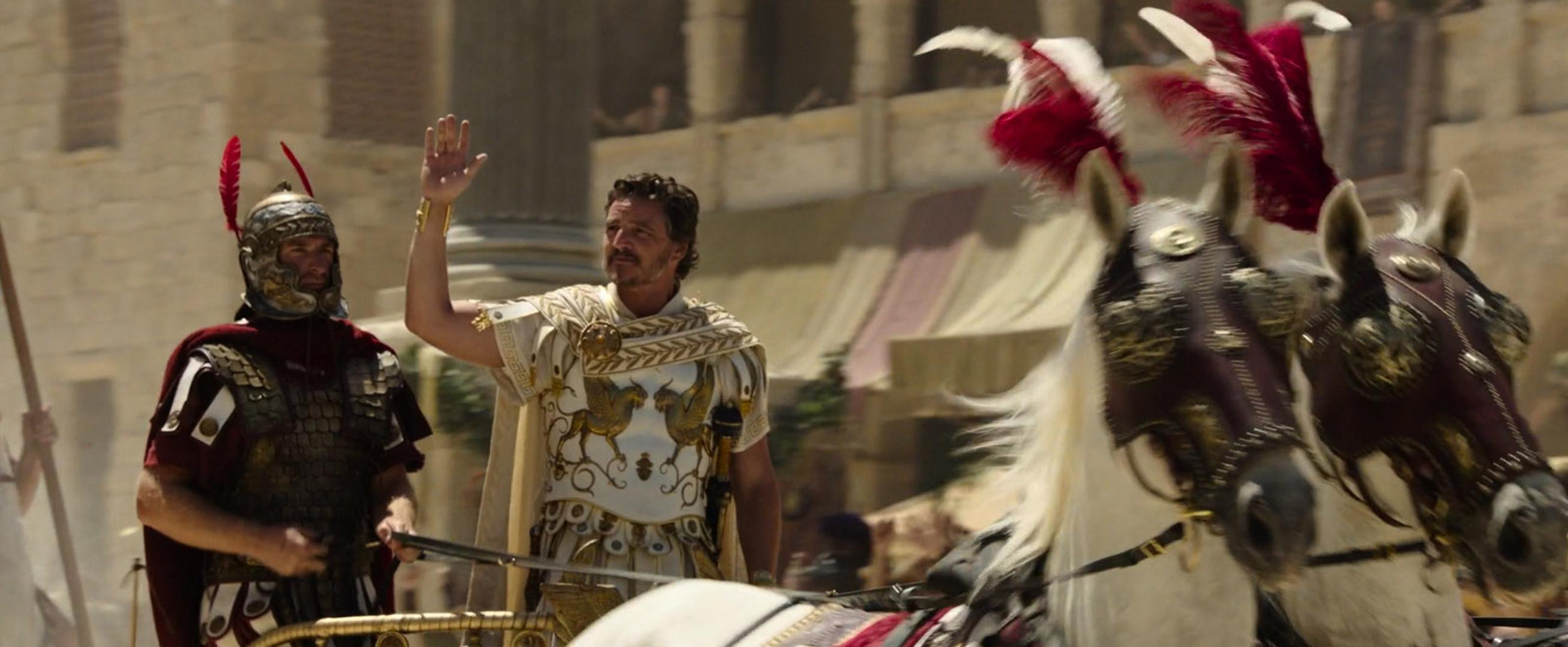 Los Angeles.CA.USA. Pedro Pascal in a scene in (C) Paramount Pictures, Gladiator II (2024). Director:Ridley Scott Source: Gladiator  Plot: Set about 20 years after the events from Gladiator, Lucius Verus was once the imperial heir of Rome but is now living in obscurity outside the empire in North Africa. He is captured and becomes a gladiator, fighting against the Roman emperors Caracalla and Geta.  Ref:LMK110-100724-002 Supplied by LMKMEDIA. Editorial Only. Landmark Media is not the copyright owner of these Film or TV stills but provides a service only for recognised Media outlets. pictures@lmkmedia.com Photo: Supplied by LMK / ipa-agency.net/IPA