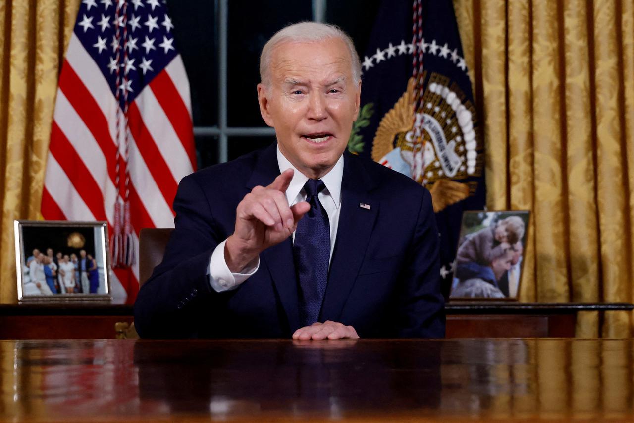 FILE PHOTO: U.S. President Joe Biden delivers an address to the nation from the Oval Office of the White House in Washington