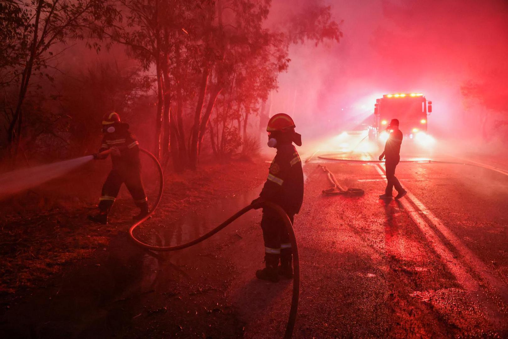 Firefighters try to extinguish a wildfire burning in Dionysos, Greece, August 12, 2024. REUTERS/Alexandros Avramidis Photo: ALEXANDROS AVRAMIDIS/REUTERS