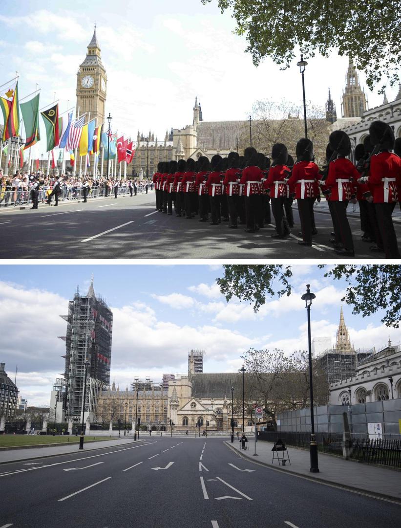 VE Day 75th Anniversary File photo dated 10/05/15 showing Guardsmen of the Scots Guards marching during the VE Day Parade to mark the 70th anniversary of VE Day, celebrating VE (Victory in Europe) Day in London, marking the end of the Second World War in Europe now 75 years ago, and how it looked 2/5/2020. Neil Hall  Photo: PA Images/PIXSELL