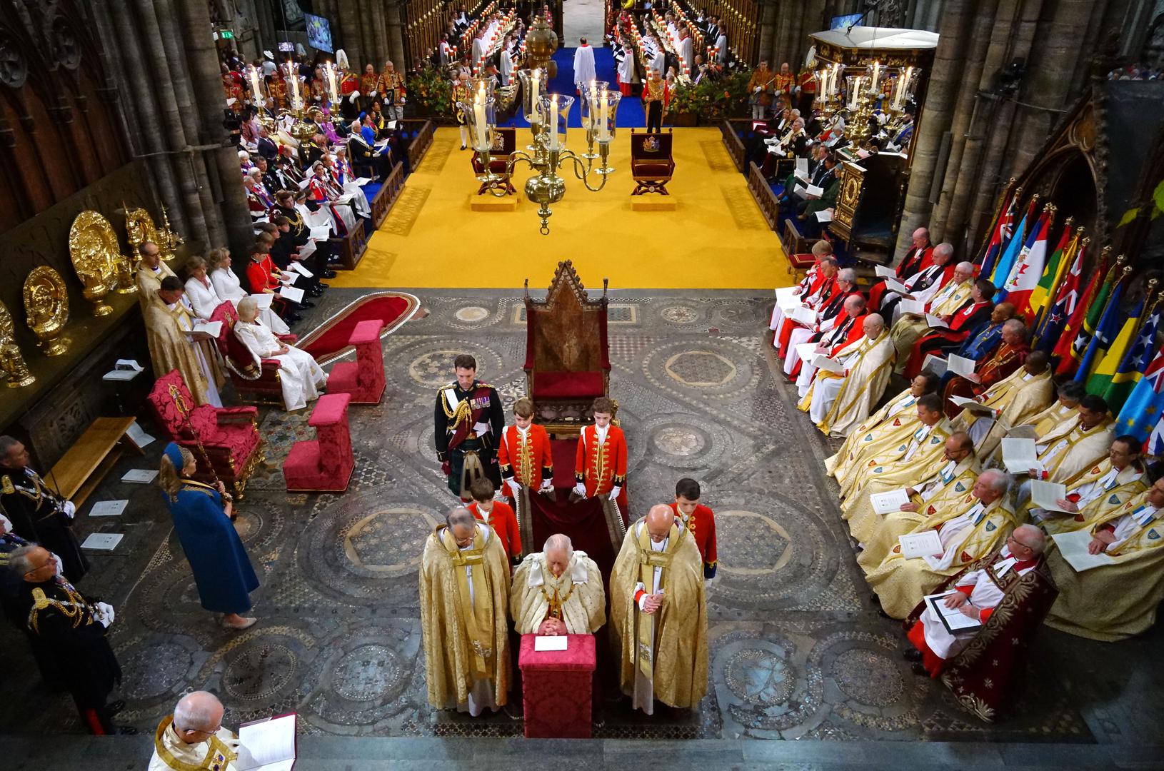 King Charles III (front centre) during his coronation ceremony in Westminster Abbey, London. Picture date: Saturday May 6, 2023. Photo: Aaron Chown/PRESS ASSOCIATION