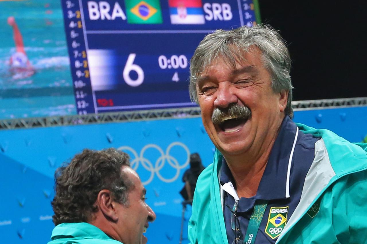 Water Polo - Men's Preliminary Round - Group A Brazil v Serbia 2016 Rio Olympics - Water Polo - Preliminary - Men's Preliminary Round - Group A Brazil v Serbia - Maria Lenk Aquatics Centre - Rio de Janeiro, Brazil - 10/08/2016. Head Coach Ratko Rudic (BRA