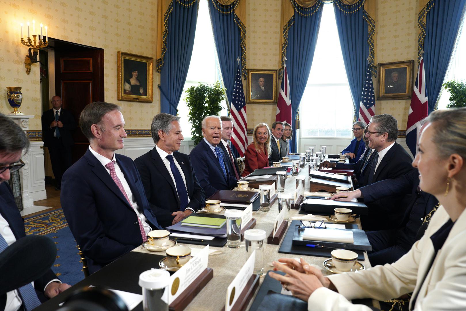 US President Joe Biden meets with British Prime Minister Keir Starmer in the Blue Room at the White House in Washington on Friday, September 13, 2024.           Photo by Yuri Gripas/UPI Photo via Newscom Photo: Yuri Gripas/NEWSCOM